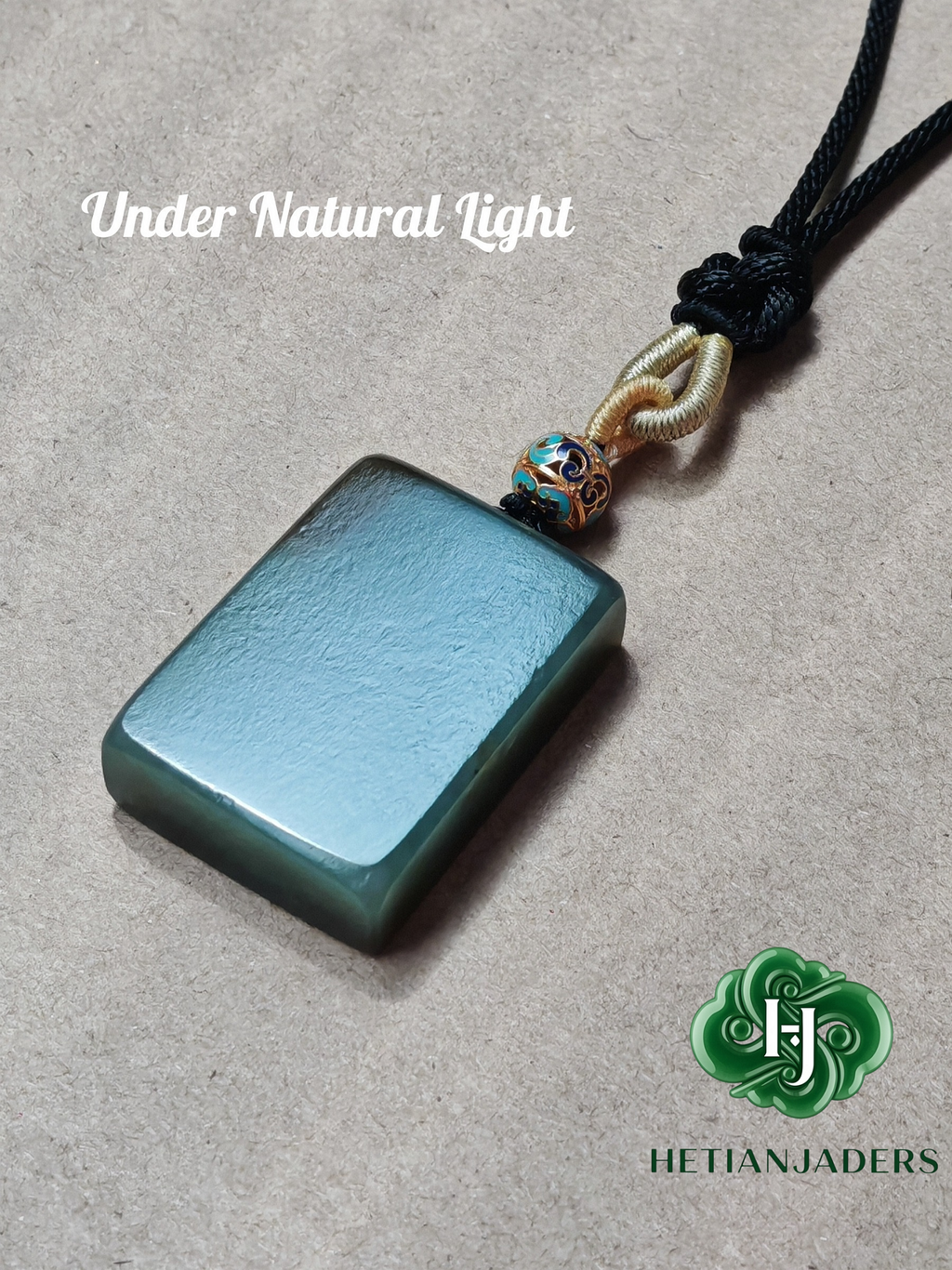 Authentic Hetian Bluish Hue Sha Zhao Green Sugar Jade Wushi Pendant / 和田玉蓝调沙枣青带糖无事牌吊坠