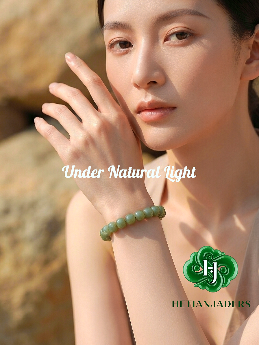 Authentic Hetian Seed ShaZhaoQing 11*10 Old Style Beads Jade Bracelet / 和田玉籽点墨蓝调沙枣青11*10老形珠手串