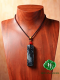 Authentic Hetian Tricolor QingHua Jade Seed Wu Shi Pai Pendant w Silver Sand /和田玉3色墨青花银沙无事牌