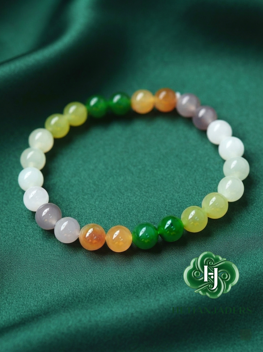 Authentic Hetian Jade 8mm Multi-treasures Beads Bracelet / 和田玉卡8多宝手串