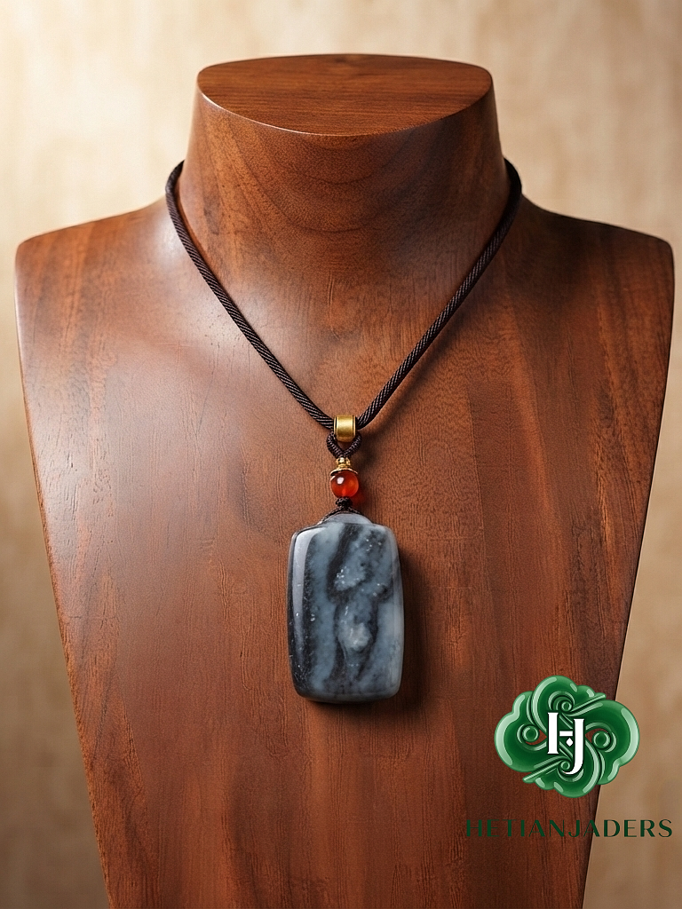 Authentic Hetian Jade Seed Stone Tricolor QingHua 3*5 WuShi Pendant / 和田玉3色青花籽料3*5无事牌