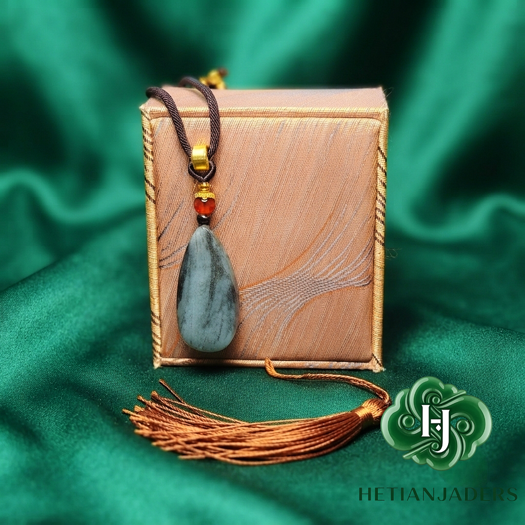 Authentic Hetian Tricolor Qing Hua Teardrop Jade Pendant / 和田玉籽料3色青花玉吊坠