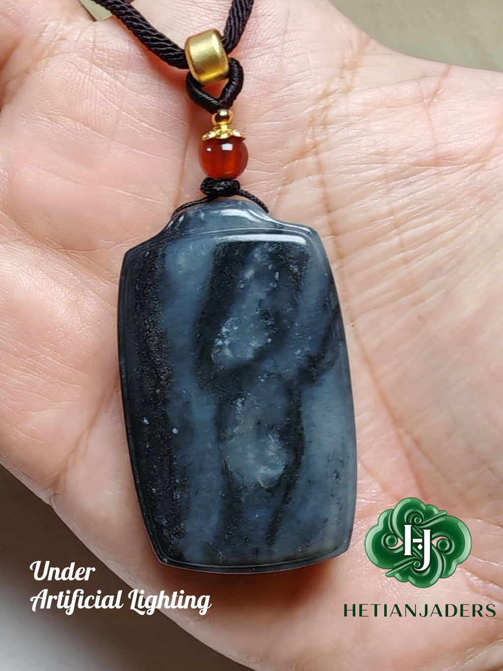 Authentic Hetian Jade Seed Stone Tricolor QingHua 3*5 WuShi Pendant / 和田玉3色青花籽料3*5无事牌