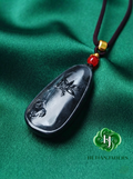 Authentic Hetian Ink Qing Hua Jade Seed Carved Wu Shi Pai Pendant / 和田玉籽料墨青花雕刻无事牌