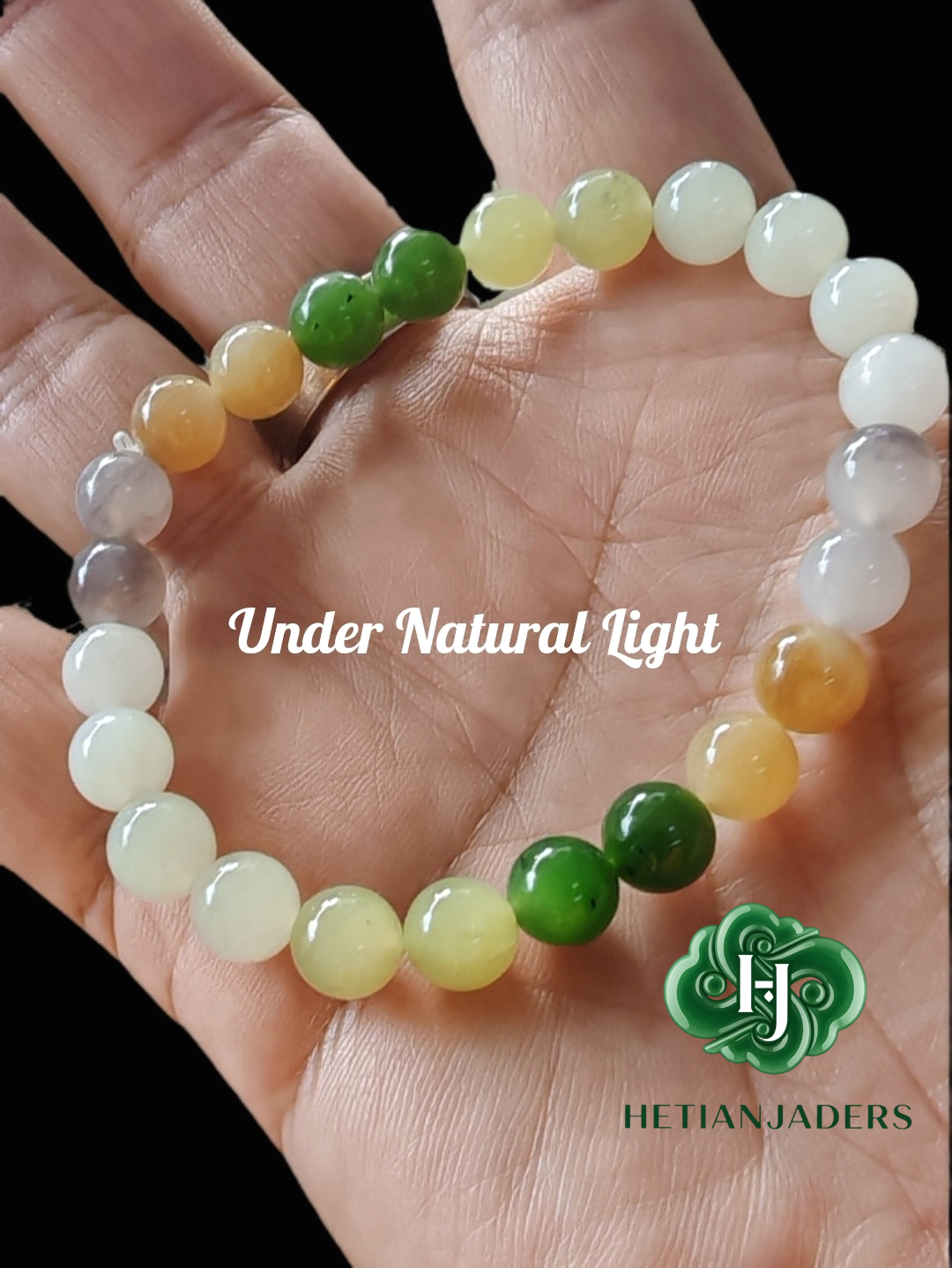 Authentic Hetian Jade 8mm Multi-treasures Beads Bracelet / 和田玉卡8多宝手串
