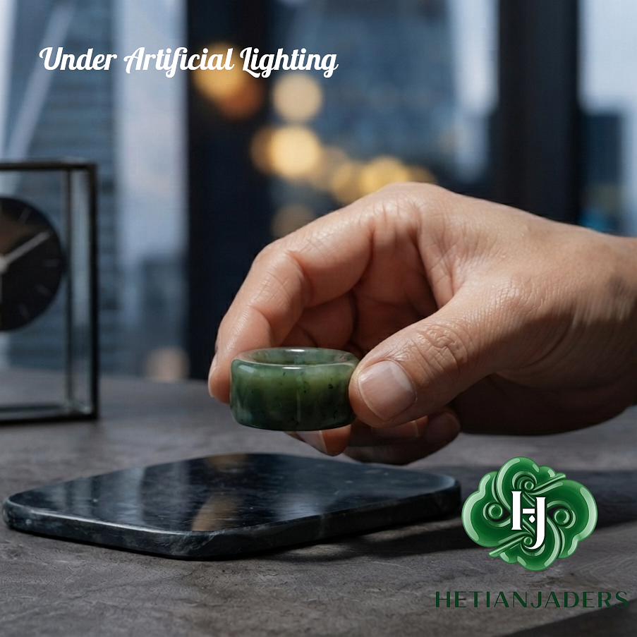 Authentic Hetian Biyu Jade Archer's Thumb Ring Size 21mm / 和田玉碧玉扳指卡21毫米