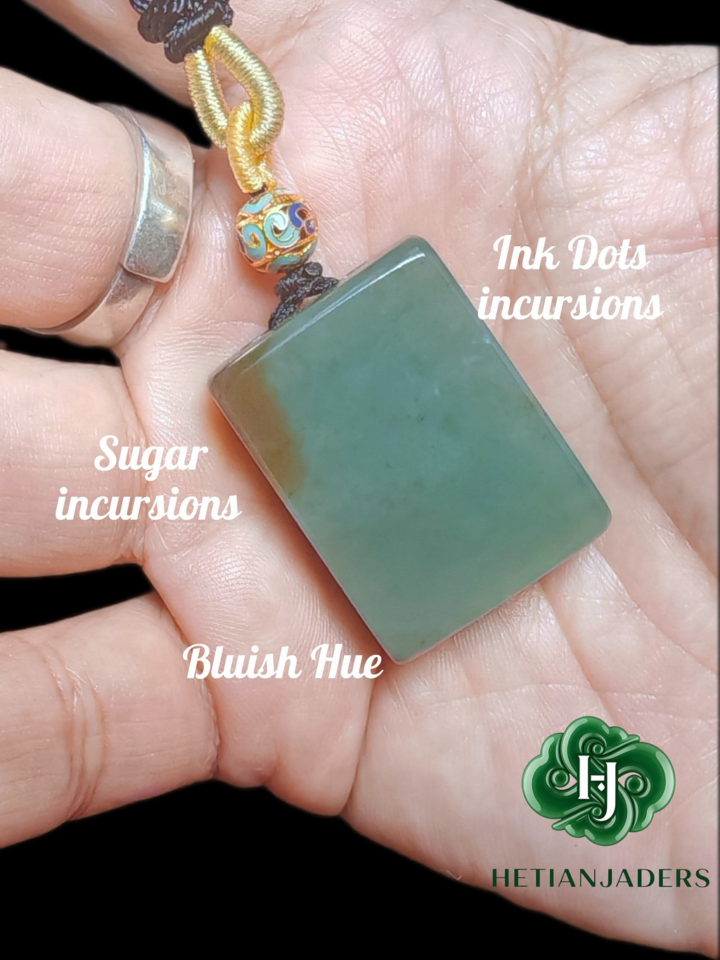 Authentic Hetian Bluish Hue Sha Zhao Green Sugar Jade Wushi Pendant / 和田玉蓝调沙枣青带糖无事牌吊坠