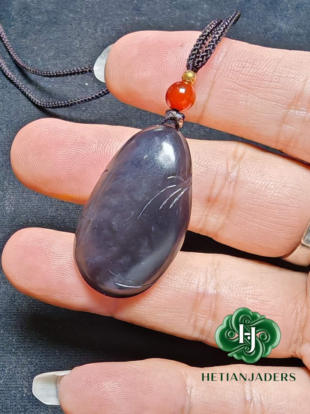 Authentic Hetian Imperial Purple Jade Carved Pendant / 和田玉帝王紫雕刻吊坠
