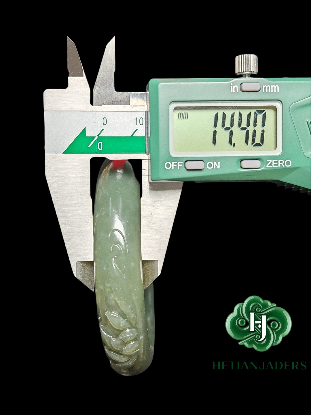 Authentic Hetian Seed Sha Zhao Qing Bluish Green Carved Lotus Size 58 Ping-An Bangle / 和田玉籽点墨蓝调沙枣青莲花雕平安手镯卡58