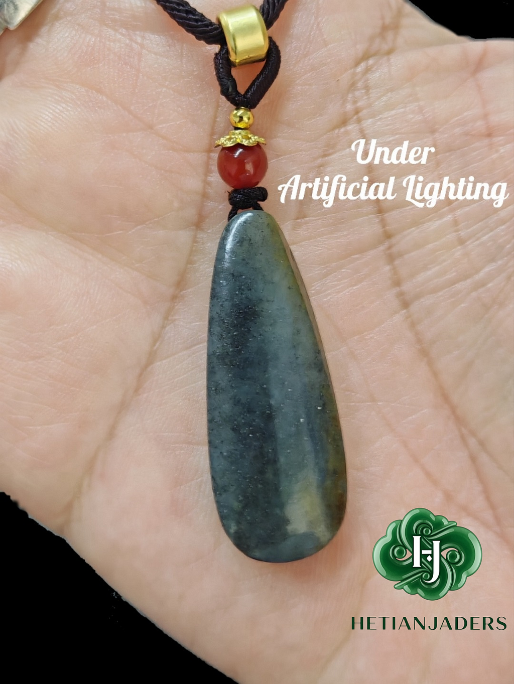 Authentic Hetian Four Colors Ink Dot QingHua Teardrop Pendant / 和田玉4色点墨青花带糖吊坠