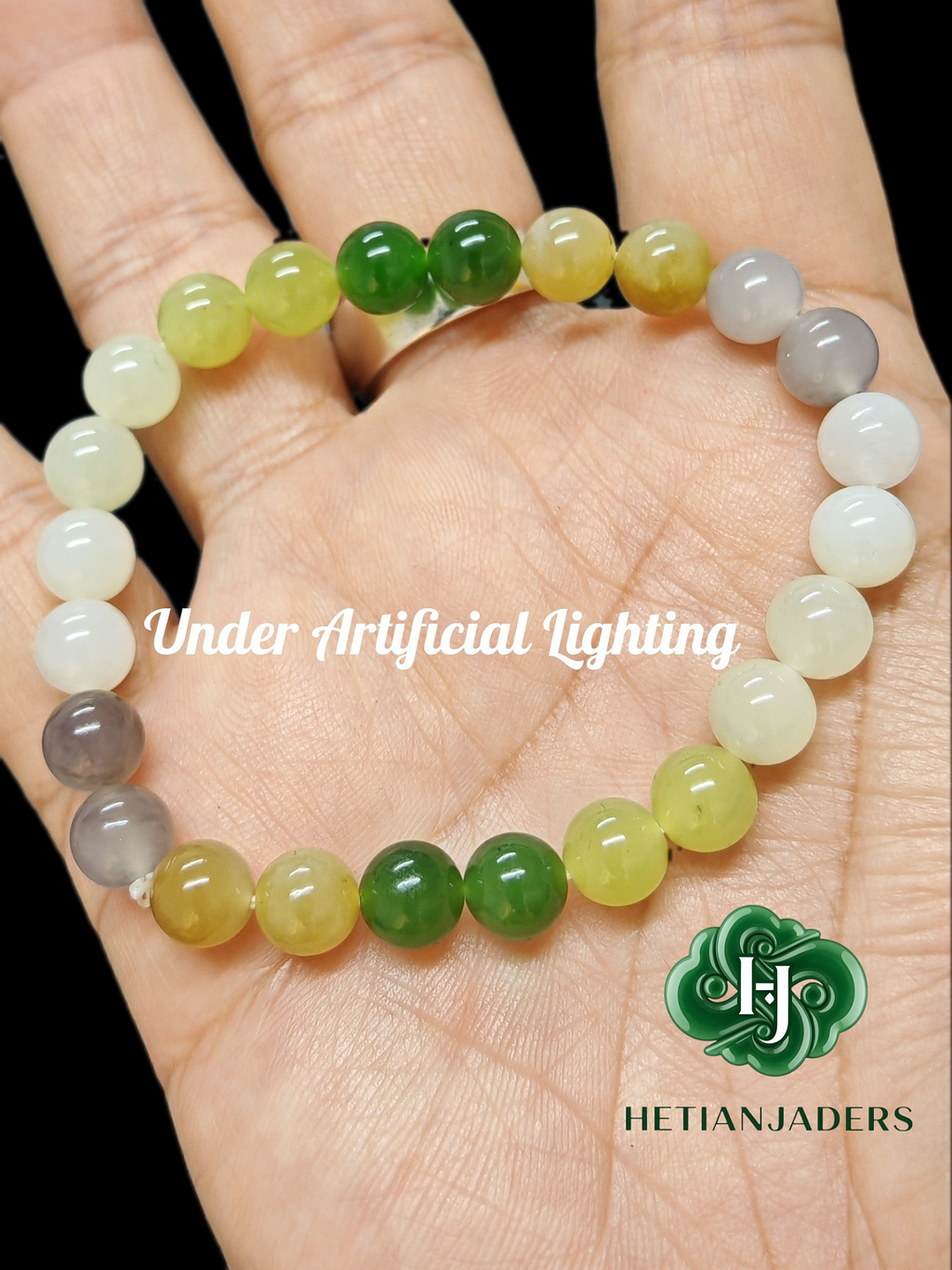 Authentic Hetian Jade 8mm Multi-treasures Beads Bracelet / 和田玉卡8多宝手串
