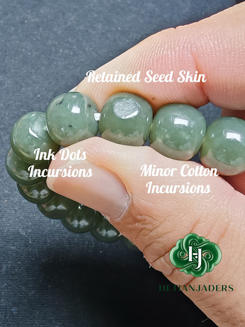 Authentic Hetian Seed ShaZhaoQing 11*10 Old Style Beads Jade Bracelet / 和田玉籽点墨蓝调沙枣青11*10老形珠手串