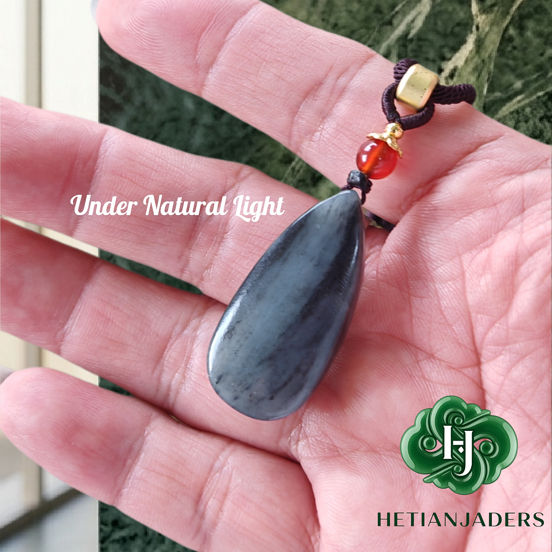 Authentic Hetian Tricolor Qing Hua Teardrop Jade Pendant / 和田玉籽料3色青花玉吊坠