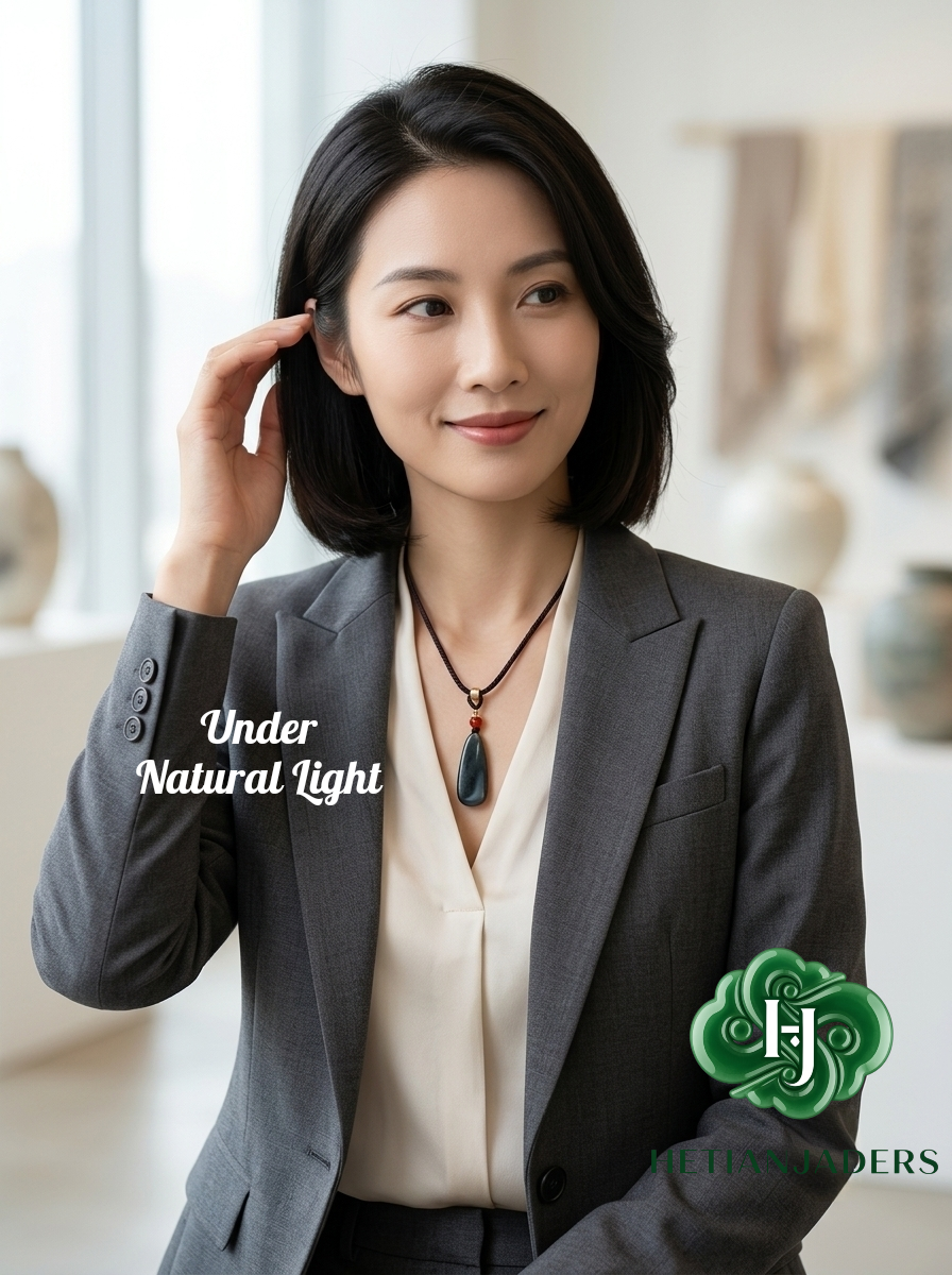 Authentic Hetian Four Colors Ink Dot QingHua Teardrop Pendant / 和田玉4色点墨青花带糖吊坠