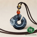 Authentic Hetian Jade Seed Stone Qing Hua Carved Pillar Dragon Pendant /和田玉3色青花籽料玉柱龙吊坠