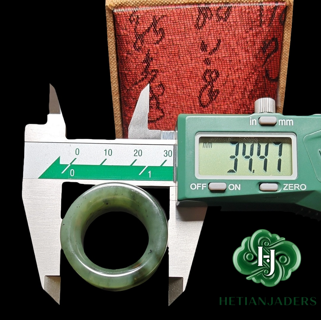 Authentic Hetian Biyu Jade Archer's Thumb Ring Size 21mm / 和田玉碧玉扳指卡21毫米