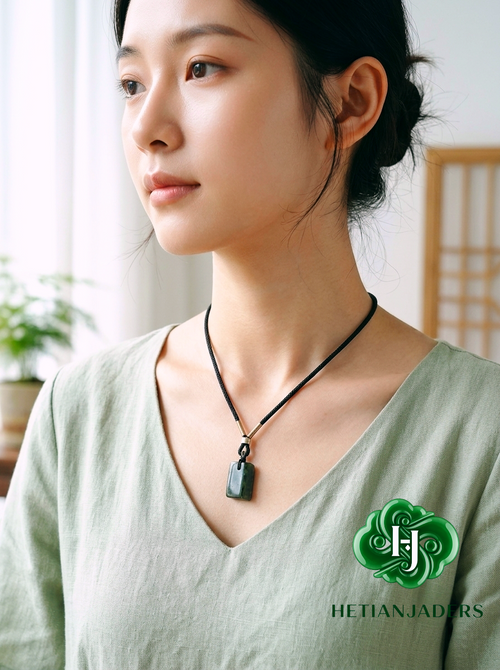 Authentic Hetian Biyu Jade Seed Pendant / 和田玉碧玉籽无事牌吊坠