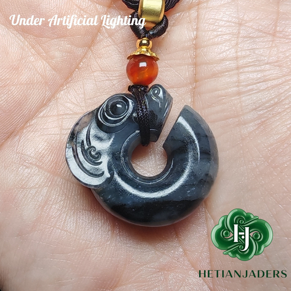 Authentic Hetian Jade Seed Stone Qing Hua Carved Pillar Dragon Pendant /和田玉3色青花籽料玉柱龙吊坠