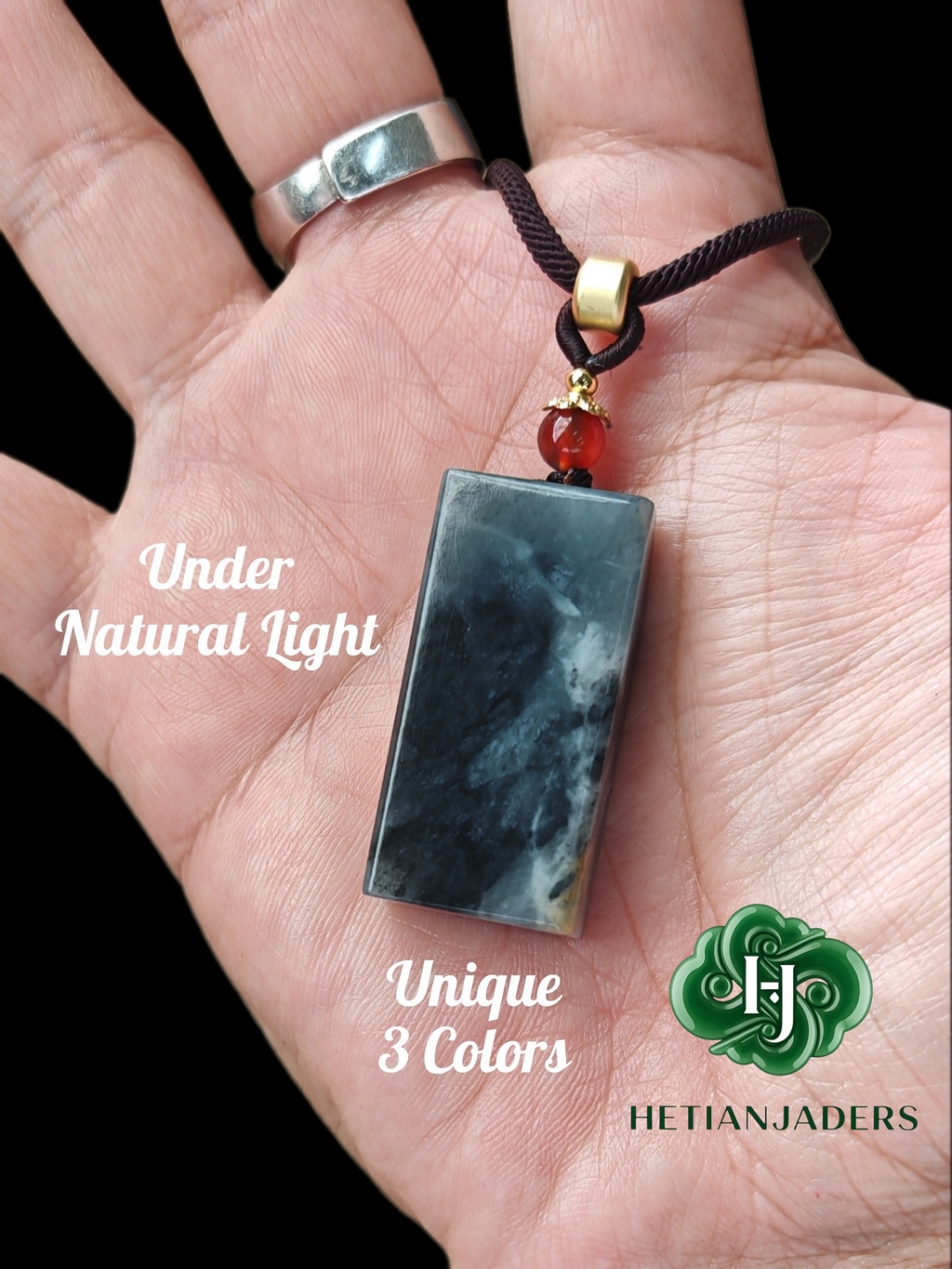 Authentic Hetian Tricolor Sugar Qing Hua Wu Shi Pai Jade Seed Pendant / 和田玉籽料3色青花无事牌