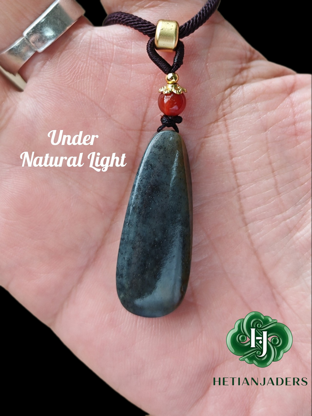 Authentic Hetian Four Colors Ink Dot QingHua Teardrop Pendant / 和田玉4色点墨青花带糖吊坠