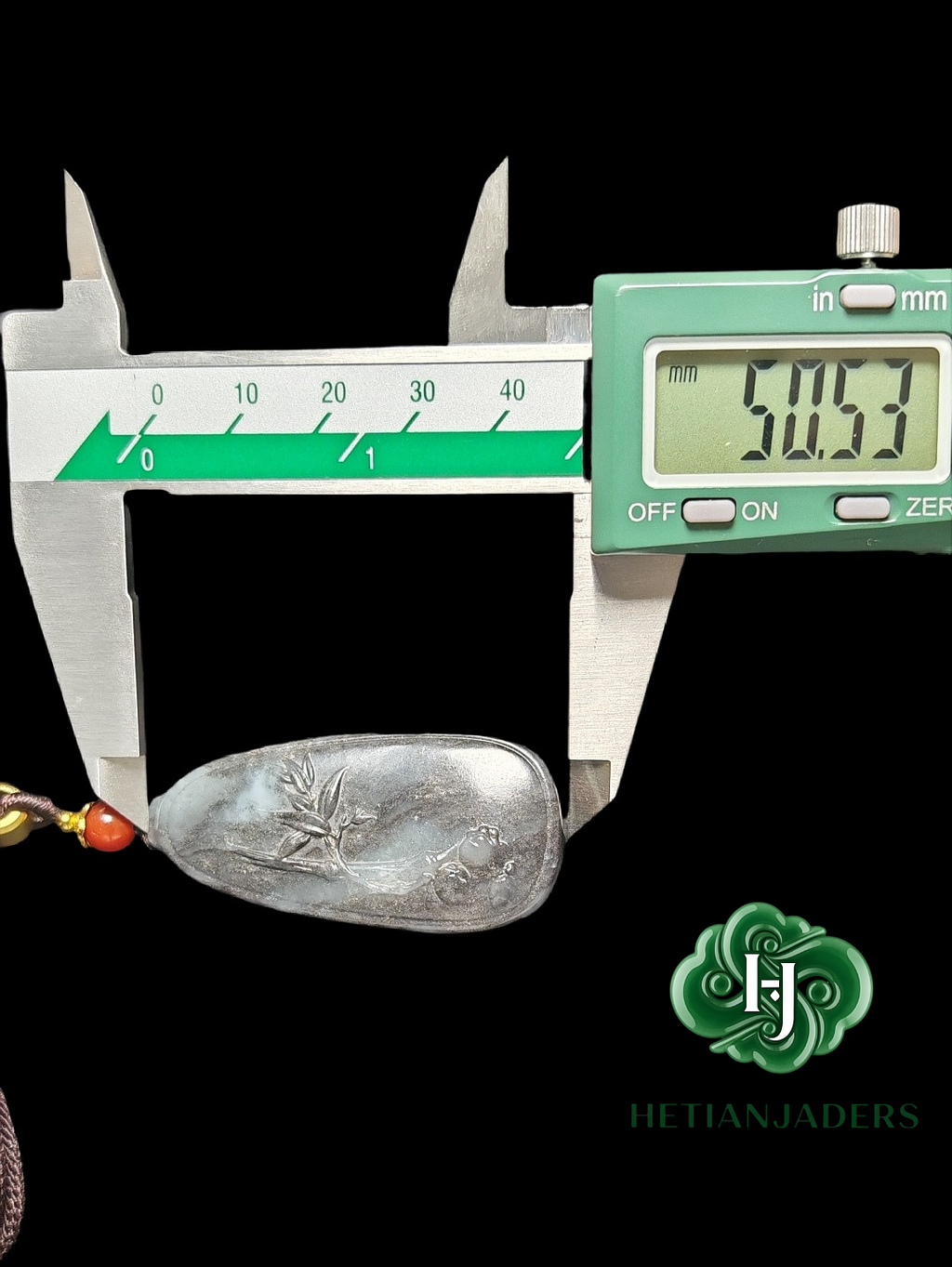 Authentic Hetian Ink Qing Hua Jade Seed Carved Wu Shi Pai Pendant / 和田玉籽料墨青花雕刻无事牌