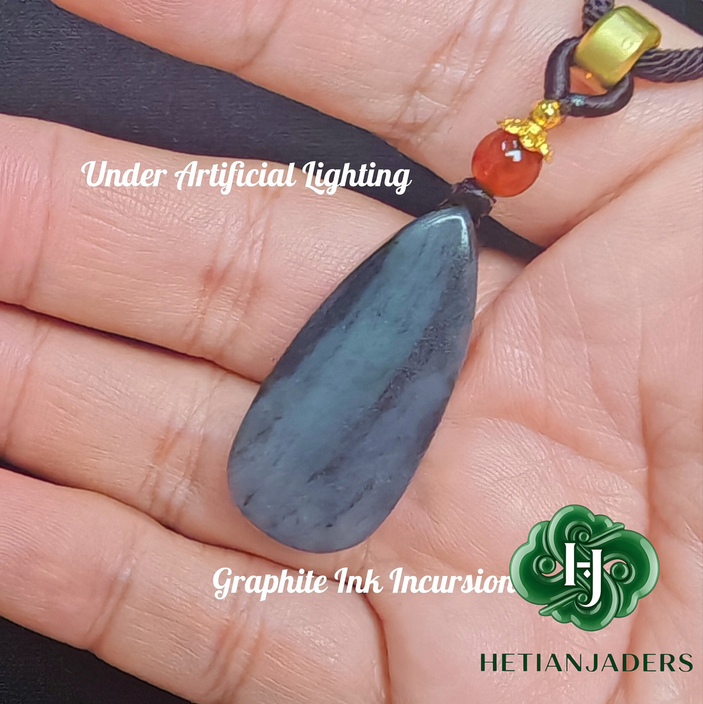 Authentic Hetian Tricolor Qing Hua Teardrop Jade Pendant / 和田玉籽料3色青花玉吊坠