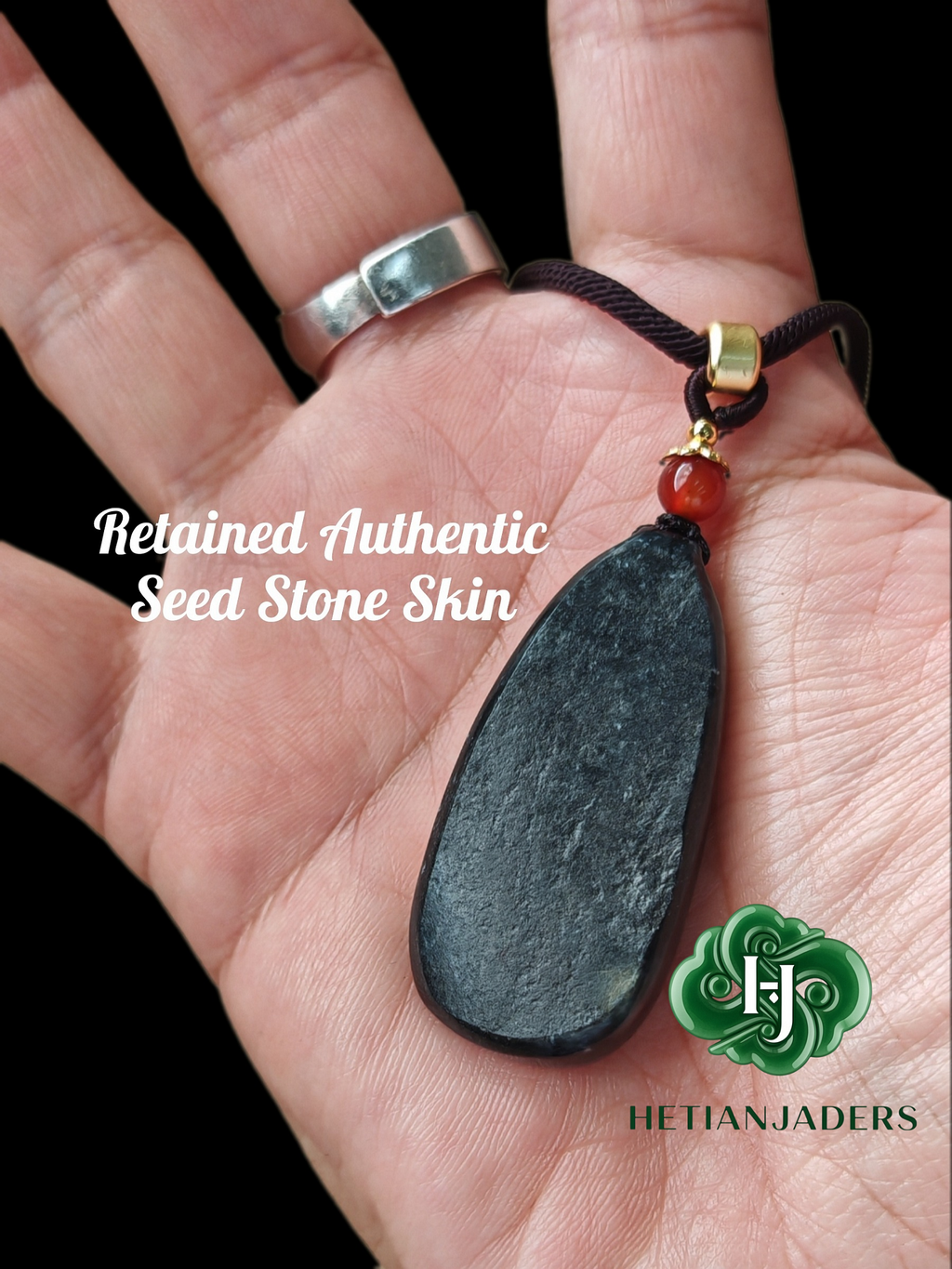 Authentic Hetian Ink Qing Hua Jade Seed Carved Wu Shi Pai Pendant / 和田玉籽料墨青花雕刻无事牌