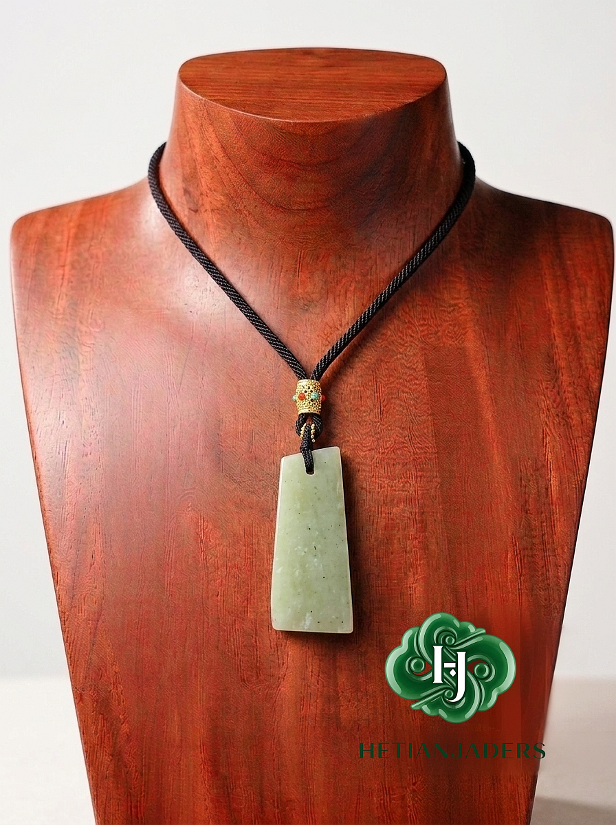 Authentic Hetian Ruoqiang Golden Emerald Yellow Jade Pendant Necklace /  和田玉若羌金翠点墨黄口无事牌